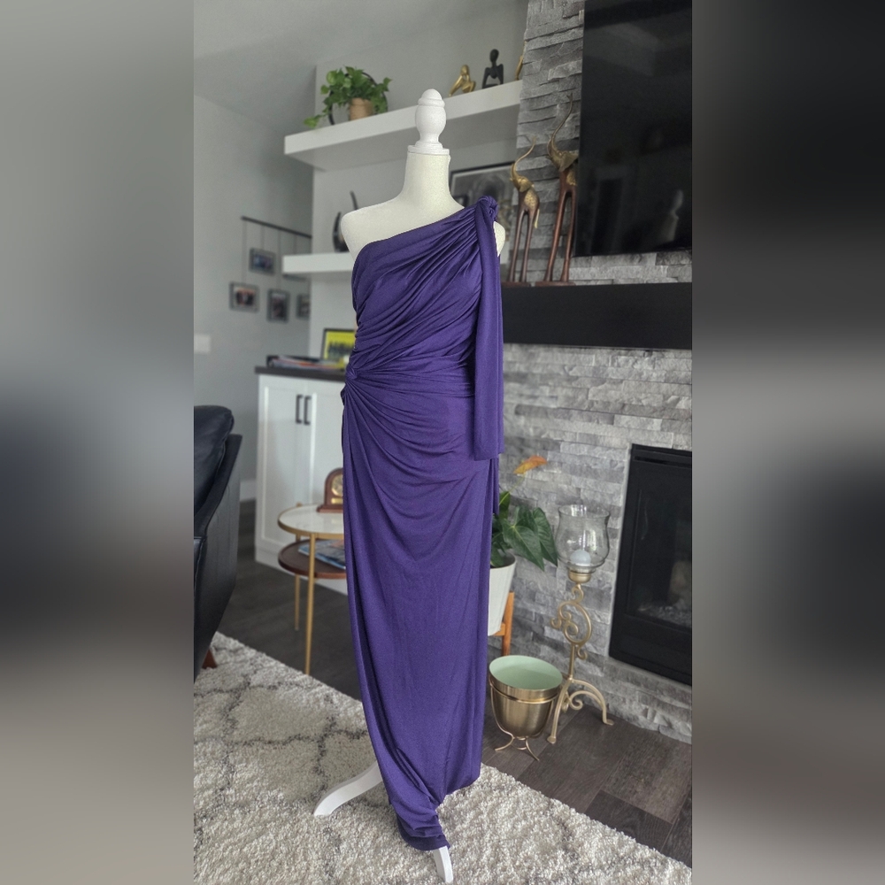 Tadashi Shoji Purple One Shoulder Cocktail Gown